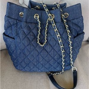 Denim Blue Quilted Shoulder Bag